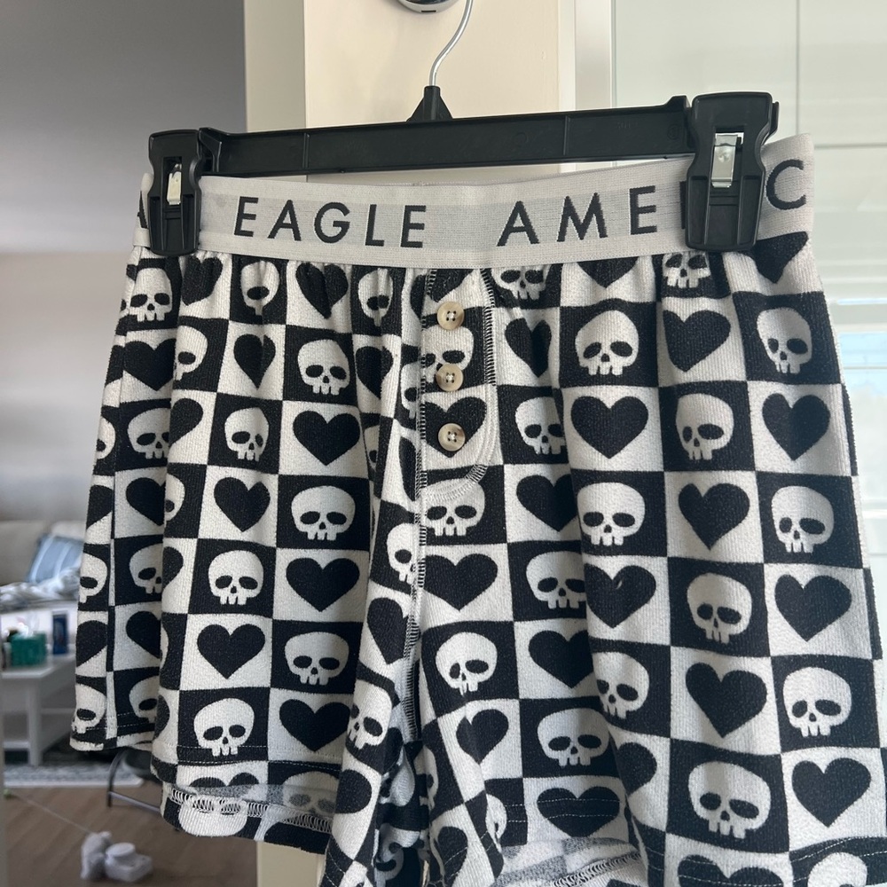 American Eagle Black and White Skull Heart Boxers